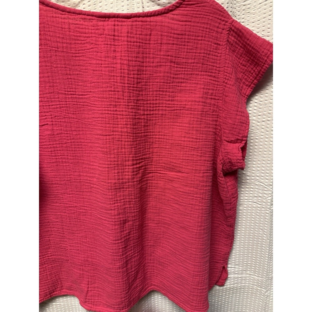 Three Dots Womens Fuchsia Cotton‎ Double Gauze Top Size XXL  V Neck Lightweight - Picture 9 of 9